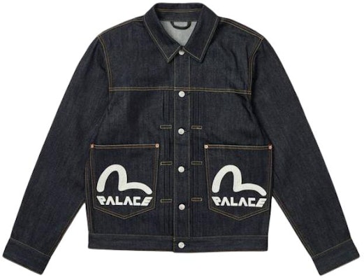 PALACE x EVISU Collab Logo Denim Jacket Unisex Button-Up Long Sleeve Denim Blue. 2ESPAM4DJ1147XXDNINDX Lookbook PALACE x EVISU Collab Logo Denim Jacket Unisex Button-Up Long Sleeve Denim Blue. 2ESPAM4DJ1147XXDNINDX