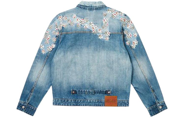 PALACE x EVISU Collab Unisex Blue Denim Jacket with Back Dice Design. 2ESPAM4DJ1147XXDNINDL