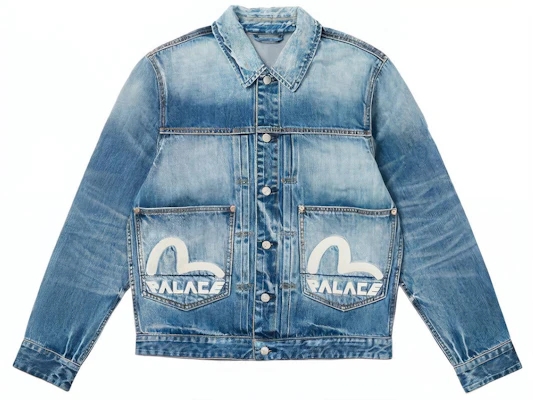 PALACE x EVISU コラボ ユニセックス ブルーデニムジャケット バックダイスデザイン 2ESPAM4DJ1147XXDNINDL Lookbook PALACE x EVISU コラボ ユニセックス ブルーデニムジャケット バックダイスデザイン 2ESPAM4DJ1147XXDNINDL
