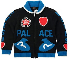 PALACE x EVISU Cowichan Knit Black Logo Heart Pattern Jacket Unisex Black. P24EVKW001 PALACE x EVISU Cowichan Knit Black Logo Heart Pattern Jacket Unisex Black. P24EVKW001