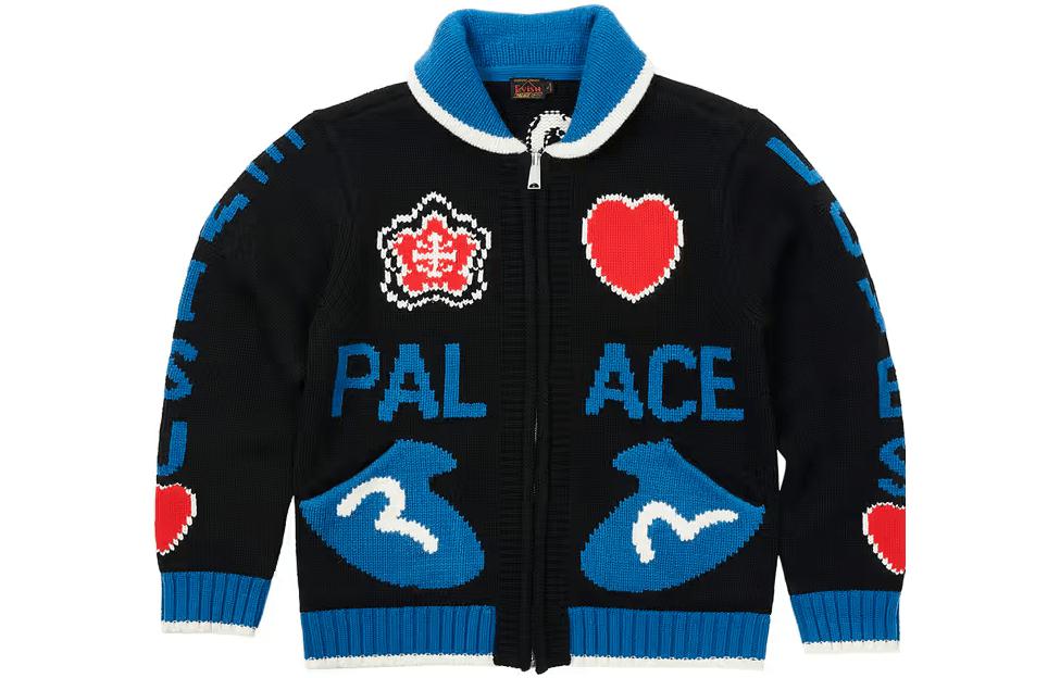 Order PALACE x EVISU カウチンニット ハートロゴ柄 ジャケット ユニセックス ブラック P24EVKW001