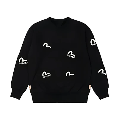 PALACE EVISU FW21 Multi Pocket Black Crewneck Sweatshirt Unisex. P21EVCW001