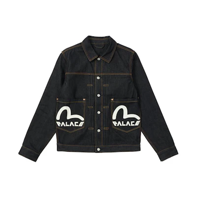 PALACE EVISU FW21 Seagull Denim Jacket Indigo Raw Logo Black Unisex. P21EVD001