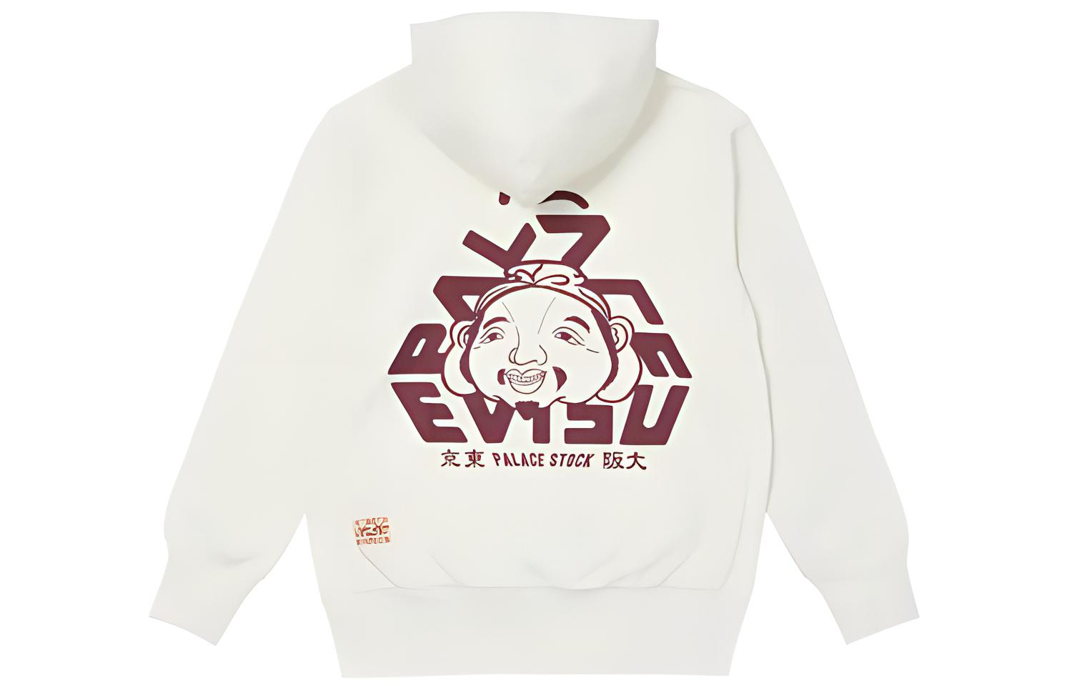 PALACE EVISU FW21 Tri-Godhead Hoodie White Egret Unisex Pullover Sweater. P21EVHD002
