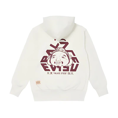PALACE EVISU FW21 Tri-Godhead Hoodie White Egret Unisex Pullover Sweater. P21EVHD002