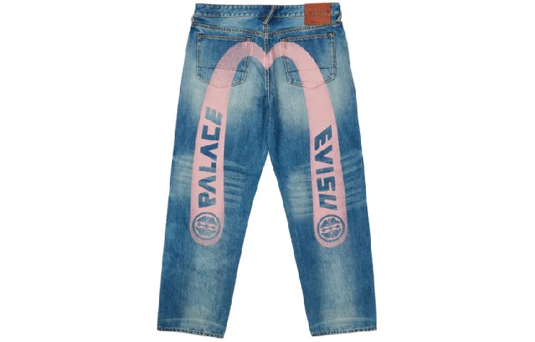 PALACE x EVISU Logo Printed Straight Jeans Unisex Blue Denim Jeans. P21EVD003