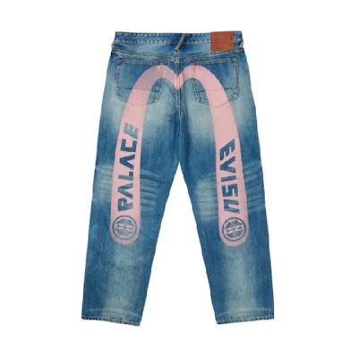 PALACE EVISU Logo Printed Straight Jeans Unisex Blue Denim Jeans. P21EVD003