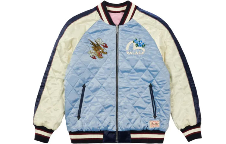 Lookbook PALACE x EVISU Reversible Embroidered Dragon Logo Puffer Jacket Blue/Pink Unisex P21EVJK001