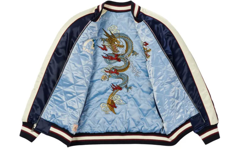 Shop PALACE x EVISU Reversible Embroidered Dragon Logo Puffer Jacket Blue/Pink Unisex P21EVJK001