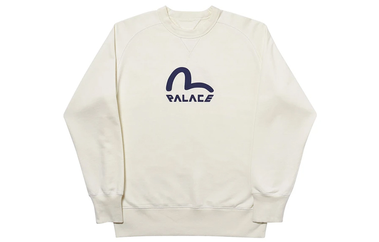 Shop PALACE x EVISU Reversible Unisex Crewneck Pullover Sweatshirt White PAL-SS20-011