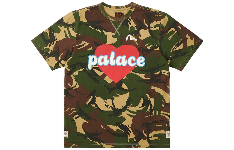 PALACE x EVISU SS23 Camo Logo Heart Print T-Shirt Unisex. P24EVES004