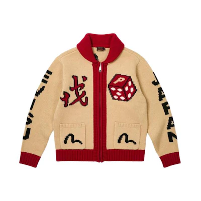 PALACE EVISU SS24 Dice Logo Zip-Up Knit Long Sleeve Polo Unisex Beige 2ESPAM4CN1148XXWLCRMX