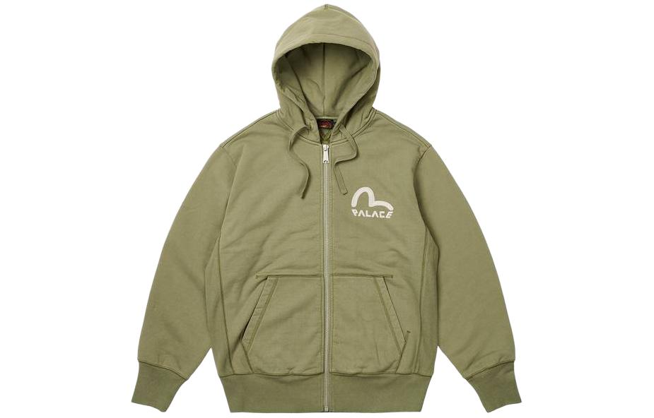 Lookbook PALACE x EVISU SS24 男女款拉鍊Logo印花衛衣 軍綠色 2ESPAM4SW1150OSFLAGRX