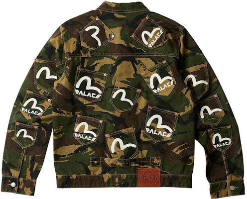 PALACE x EVISU Type One Camo Logo Denim Jacket SS23 Unisex Army Green. P24EVJK002 Lookbook PALACE x EVISU Type One Camo Logo Denim Jacket SS23 Unisex Army Green. P24EVJK002