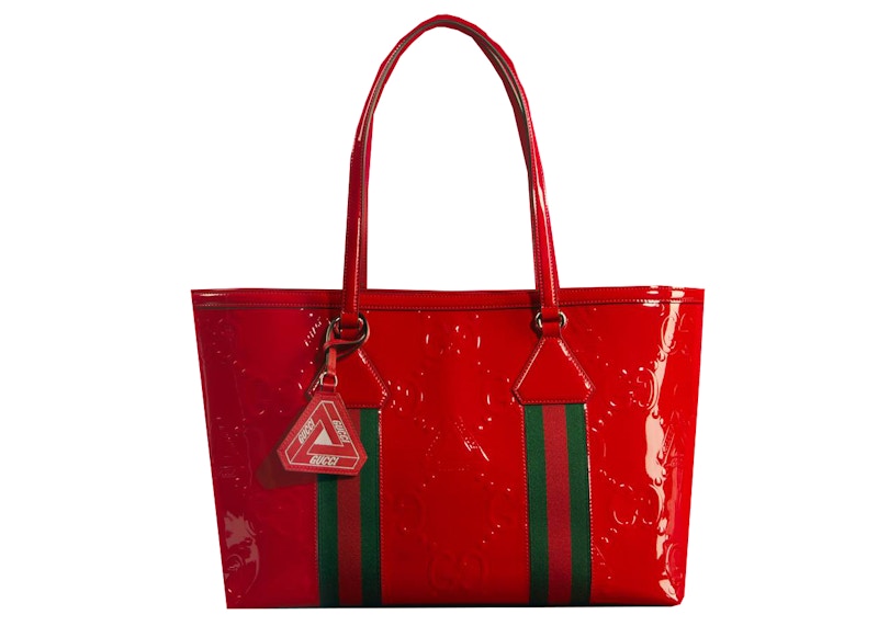 Palace x Gucci Embossed GG Jumbo Patent Leather Tote Bag Dark Red