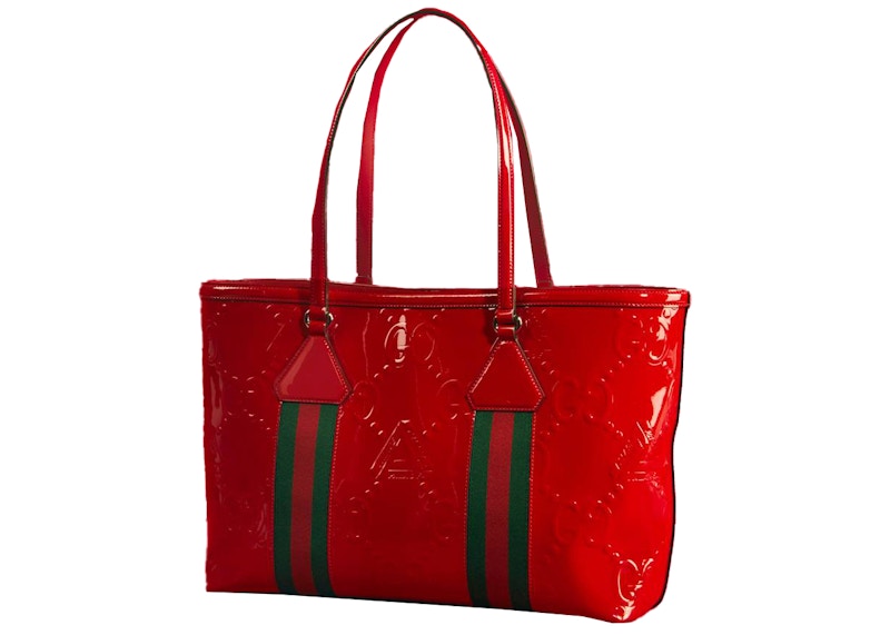 Order Bolso Tote de Cuero Charol Gucci x Palace GG Jumbo Grabado Rojo Oscuro
