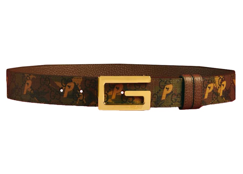 Palace x Gucci GG-P Supreme G Square Buckle Reversible Belt Camouflage/Brown