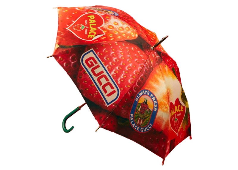Palace x Gucci Strawberry Print Leather Handle Rain Umbrella Red