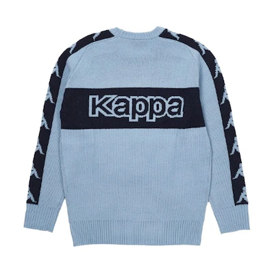 PALACE Kappa FW21 Knit Blue Colorblock Logo Crewneck Sweater Unisex Blue. P21KPKW001