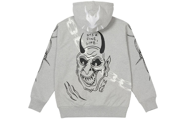 Buy Palace x Lotties 灰色惡魔連帽寬鬆男女圖案衛衣 P20HD021