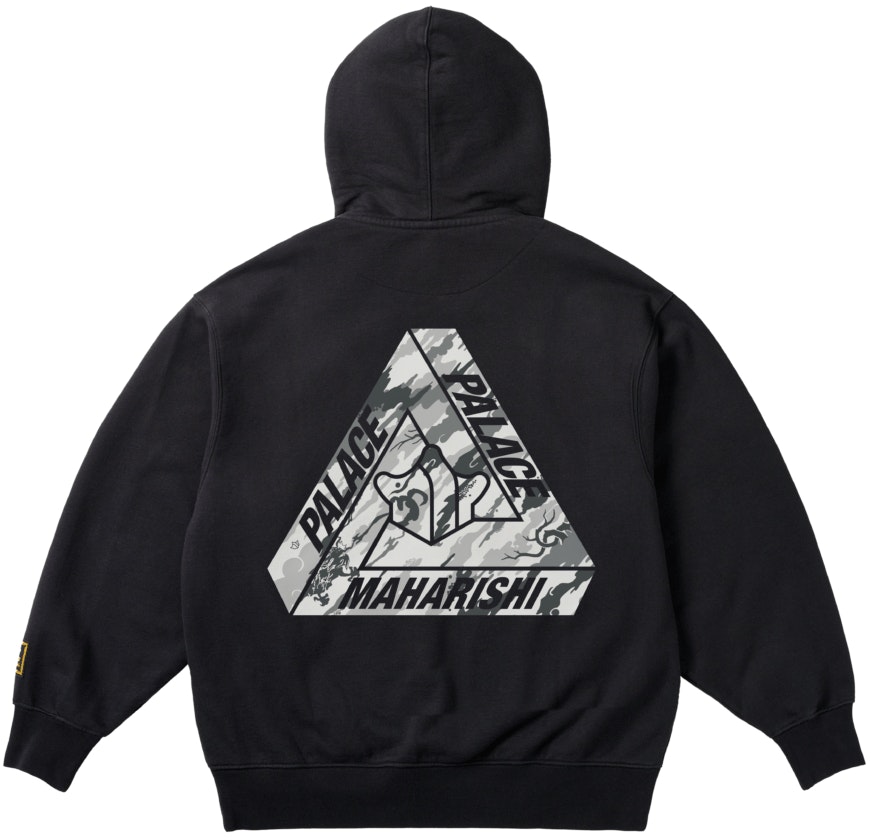 palace-x-maharishi-ss-25-triangle-logo-hoodie-black-unisex-with-kangaroo-pocket-p28-mhcs-002