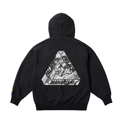 PALACE Maharishi SS25 Triangle Logo Hoodie Black Unisex with Kangaroo Pocket P28MHCS002