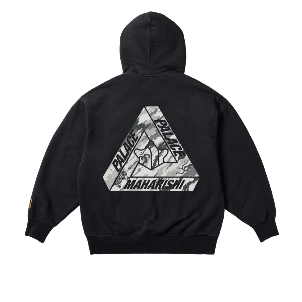 Order PALACE x Maharishi SS25 トライアングルロゴフーディー ブラック 男女兼用 カンガルーポケット付き P28MHCS002