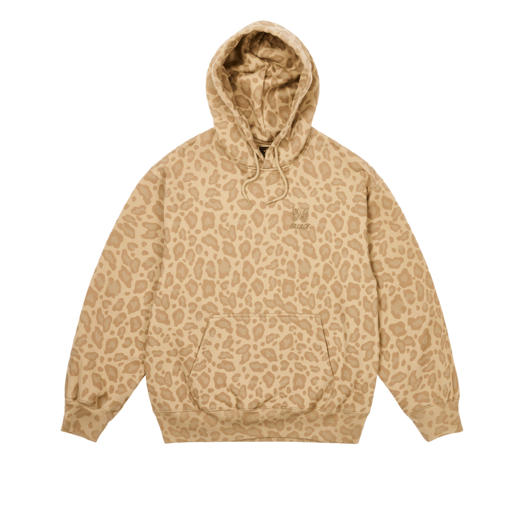 PALACE Needles FW24 Brown Hoodie Butterfly Graphic Unisex Kangaroo Pocket P27NDCS005