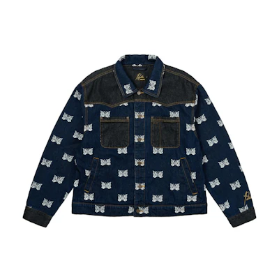 PALACE Needles FW24 Butterfly Embroidered Denim Jacket Unisex Blue. P27NDJK002
