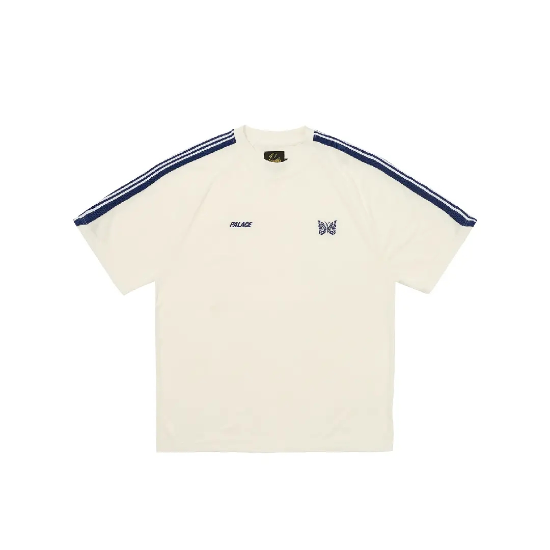 PALACE Needles FW24 Butterfly Logo Striped Shoulder Unisex T-Shirt. P27NDES004