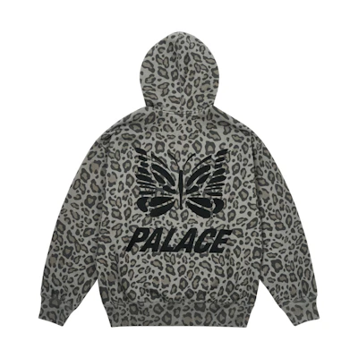 PALACE Needles FW24 Grey Hoodie with Back Butterfly Graphic & Kangaroo Pocket. P27NDCS004