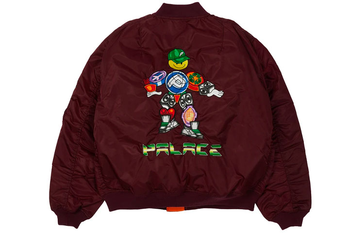 Palace x Pezlondon Pezman MA1 Jacket Burgundy Cartoon Logo Unisex Bomber P20JK113