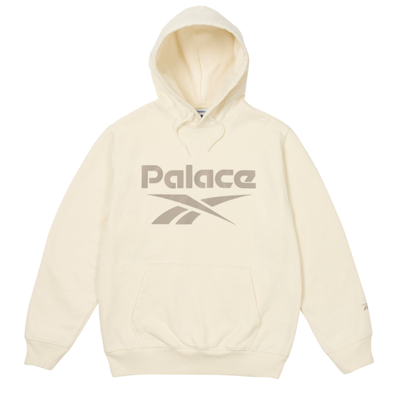 Palace Reebok SS24 Logo Print Beige Hoodie Unisex with Ribbed Hem & Cuffs P26RBKHD001