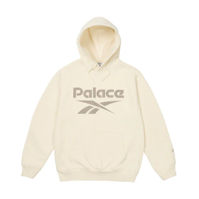 Palace Reebok SS24 Logo Print Beige Hoodie Unisex with Ribbed Hem & Cuffs P26RBKHD001