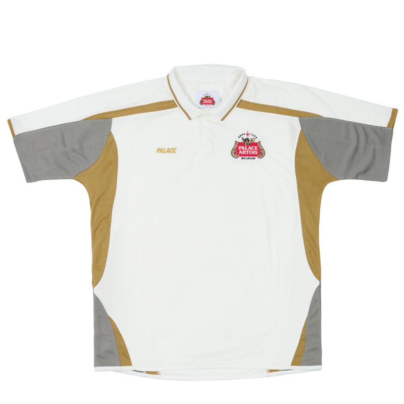 Order PALACE x Stella Artois SS24 White Mesh Polo Shirt Unisex Casual Design. P26STES002