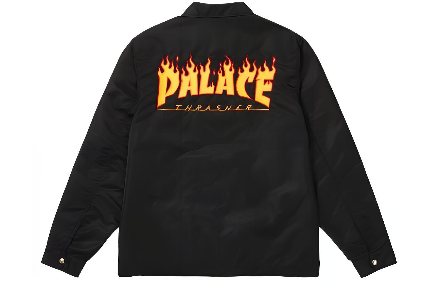 PALACE Thrasher SS24 Flame Logo Collared Jacket Unisex Black. P25THJK001