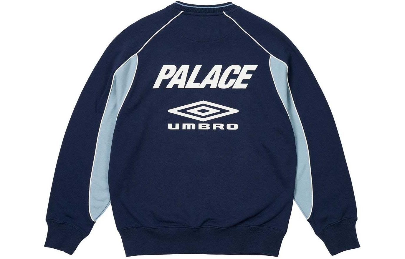 Palace x Umbro SS24 Warm Up Crew Unisex Colorblock Sweatshirt - Blue P26UMCS132
