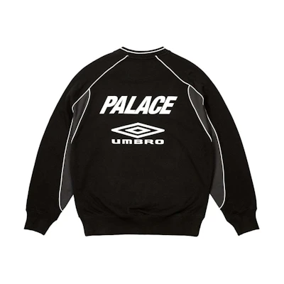 PALACE Umbro SS24 Warm Up Crewneck Sweatshirt Unisex Black Colorblock Design P26UMCS133
