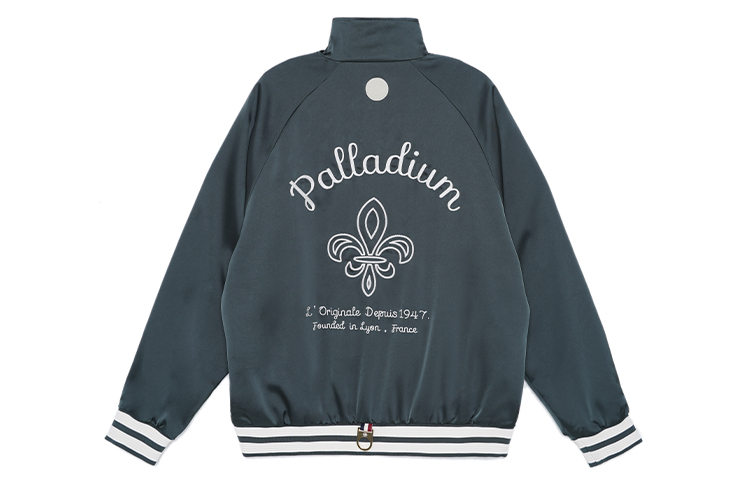 PALLADIUM Classic Logo Jacquard Iris Collar Bomber Jacket Unisex Urban Grey 108916
