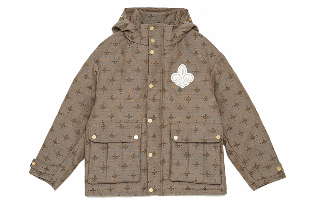 Palladium Monogram Iris Print Puffer Hooded Long Down Jacket Unisex. 108858