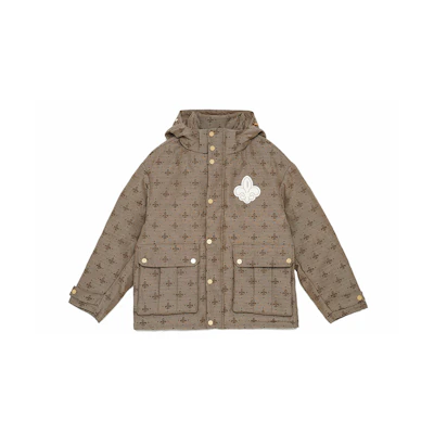 Palladium Monogram Iris Print Puffer Hooded Long Down Jacket Unisex. 108858