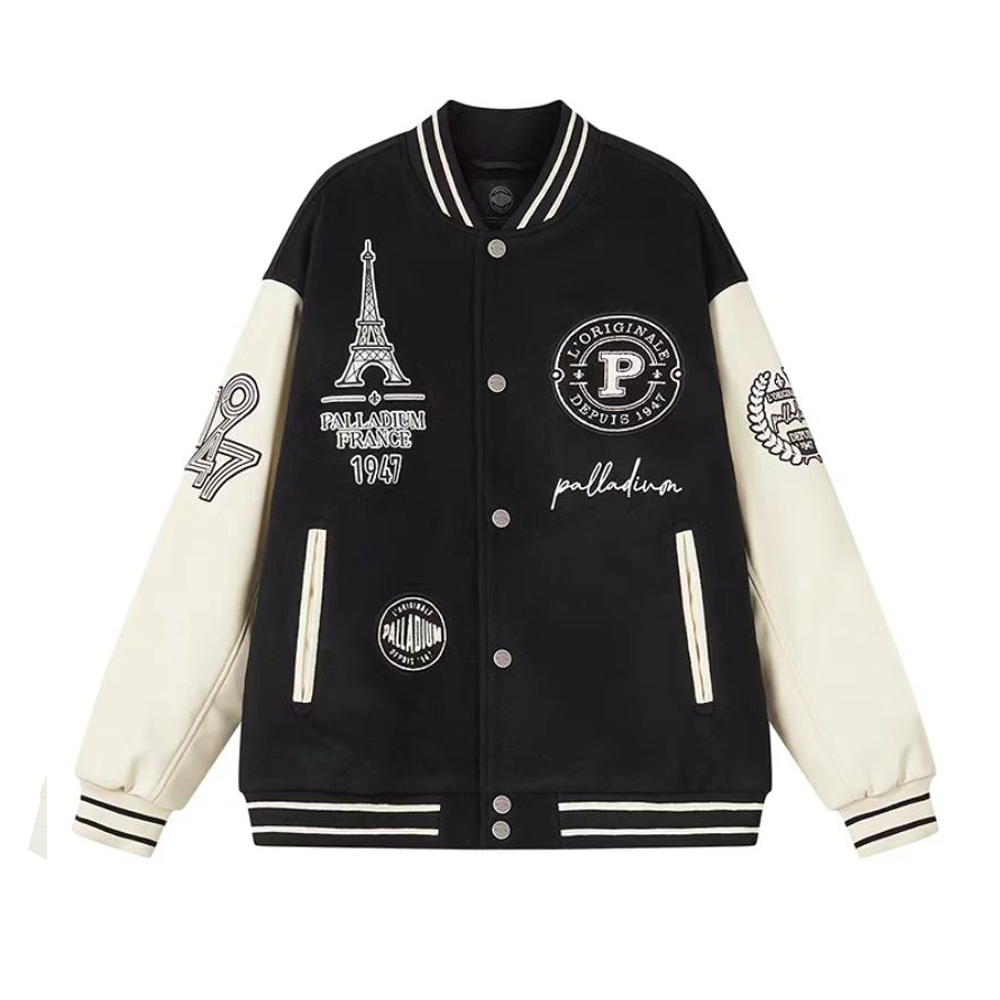 PALLADIUM Retro Iris Flower Baseball Jacket Unisex Lead Black. 1010503-032