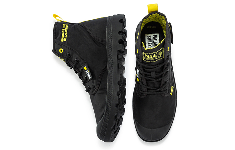 Lookbook 笑脸 Smiley x Palladium 聯名款 透氣耐磨防滑 高幫休閒帆布鞋 黑色