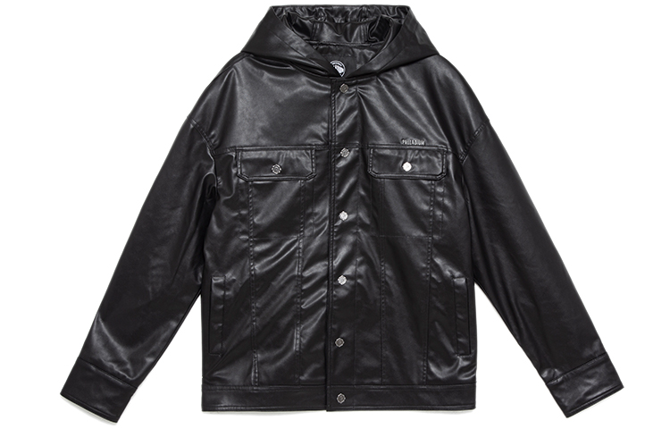 PALLADIUM Unisex Black Hooded Jacket with Logo Patch and Single-Breasted Design 177371-008