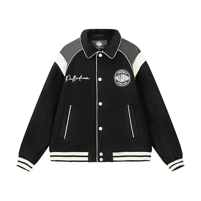Palladium Unisex Casual Loose Fit Letter Print Baseball Jacket in Lead Black. 1010593