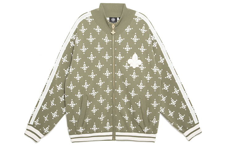 PALLADIUM Vintage Green Jacquard Knitted Jacket Unisex with Yellow Iris Print 178021-823