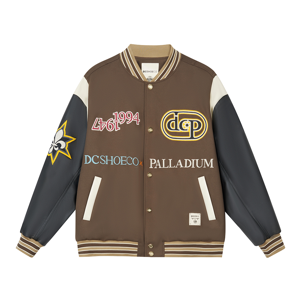 PALLADIUM x DCSHOECO Unisex Fashion Dropped-Shoulder Baseball Jacket Candy Color. 1011207-285