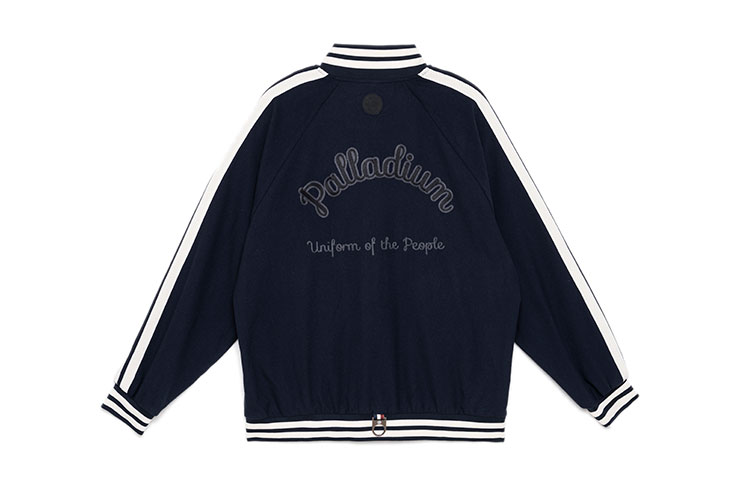 PALLADIUM Zip-Up Varsity Jacket with Letter Print in Deep Navy 107743-477