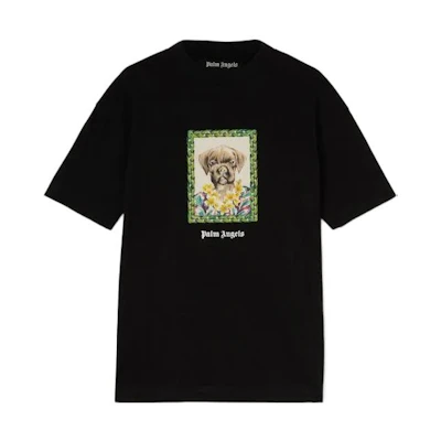Palm Angels Black Cartoon Animal Graphic Casual T-Shirt. PMAA001S22JER0261055