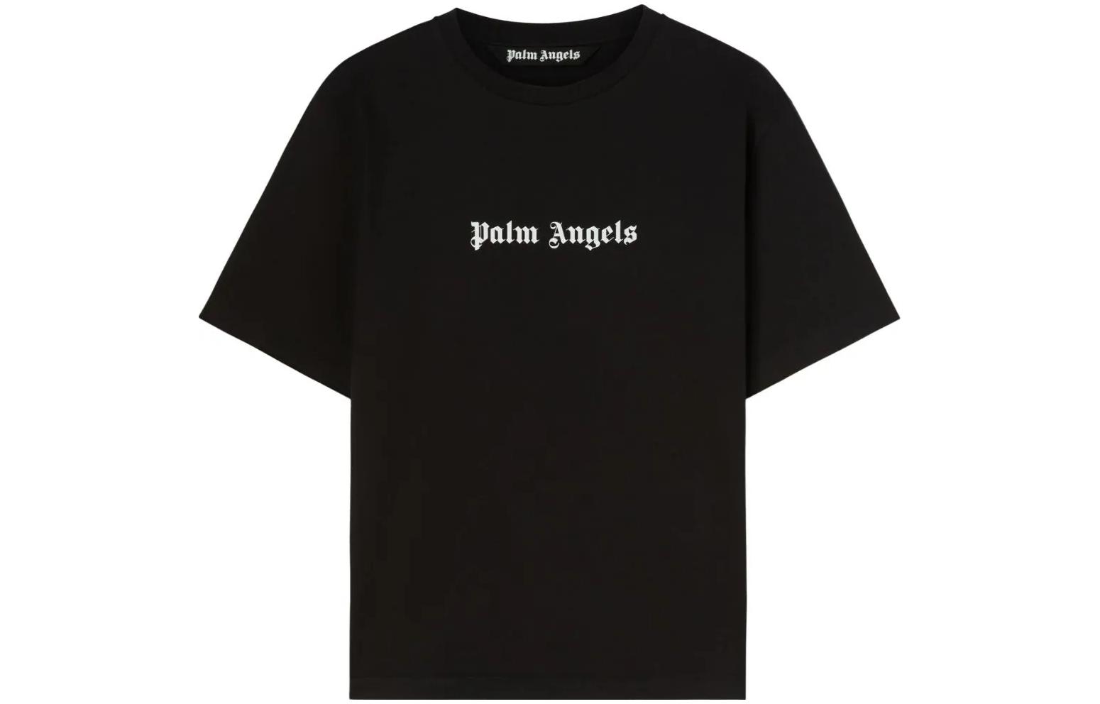 PALM ANGELS  Black Crewneck Letter Print T-Shirt. 23APMAA089F23JER0021-001